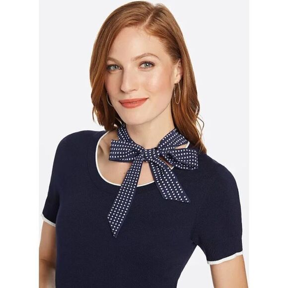 Draper James Women’s Navy White Heart Dots Necktie Sweater Dress - Picture 9 of 11